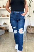 Judy Blue Full Size High Waist Rigid Magic Heavy Destroy Straight Jeans - Desert Sunday