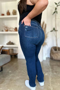 Judy Blue Full Size High Waist Rigid Magic Heavy Destroy Straight Jeans - Desert Sunday