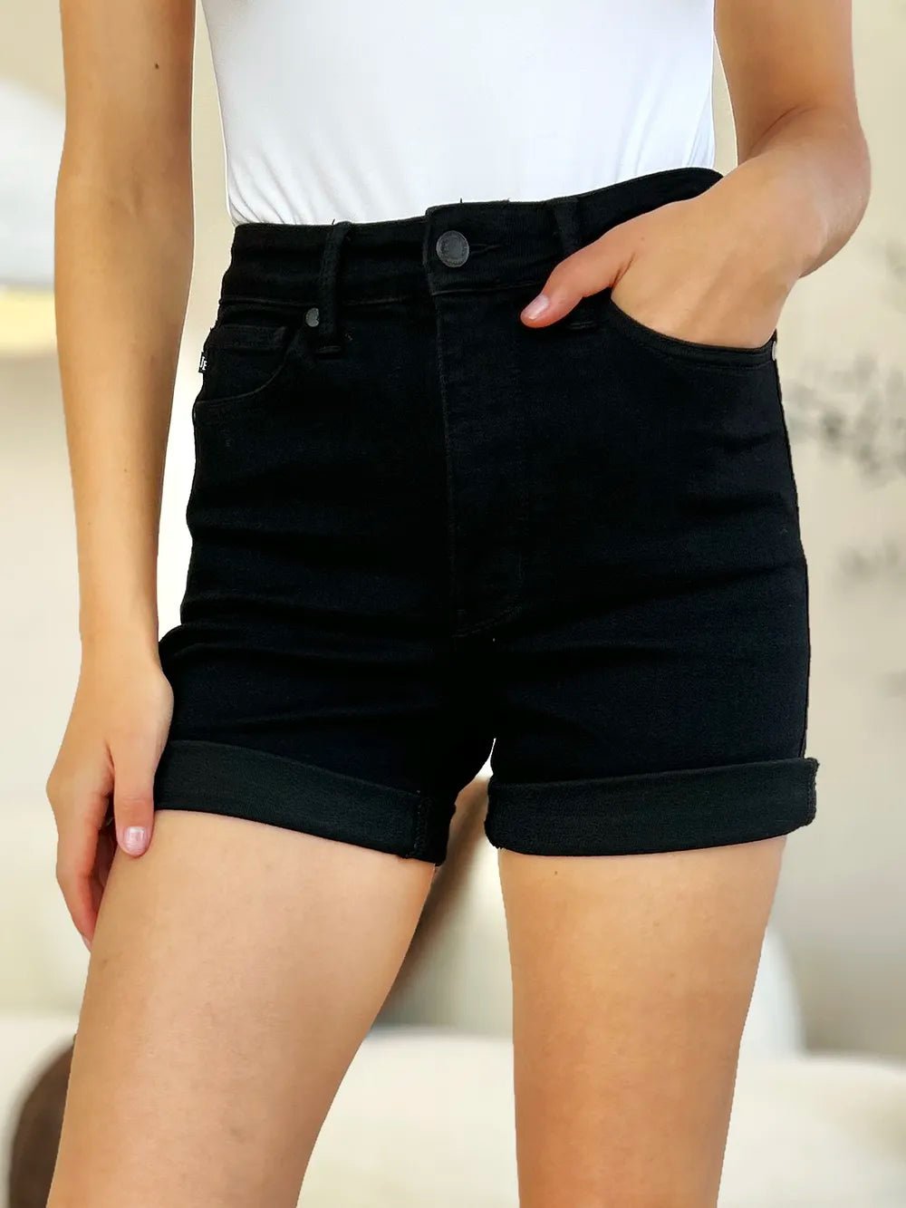 Judy Blue Full Size High Waist Tummy Control Cuffed Denim Shorts - Desert Sunday