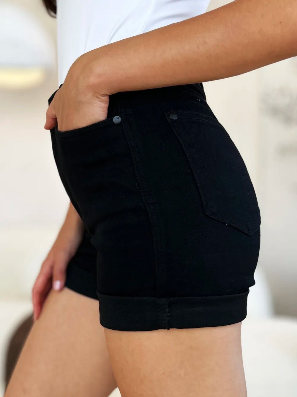 Judy Blue Full Size High Waist Tummy Control Cuffed Denim Shorts - Desert Sunday