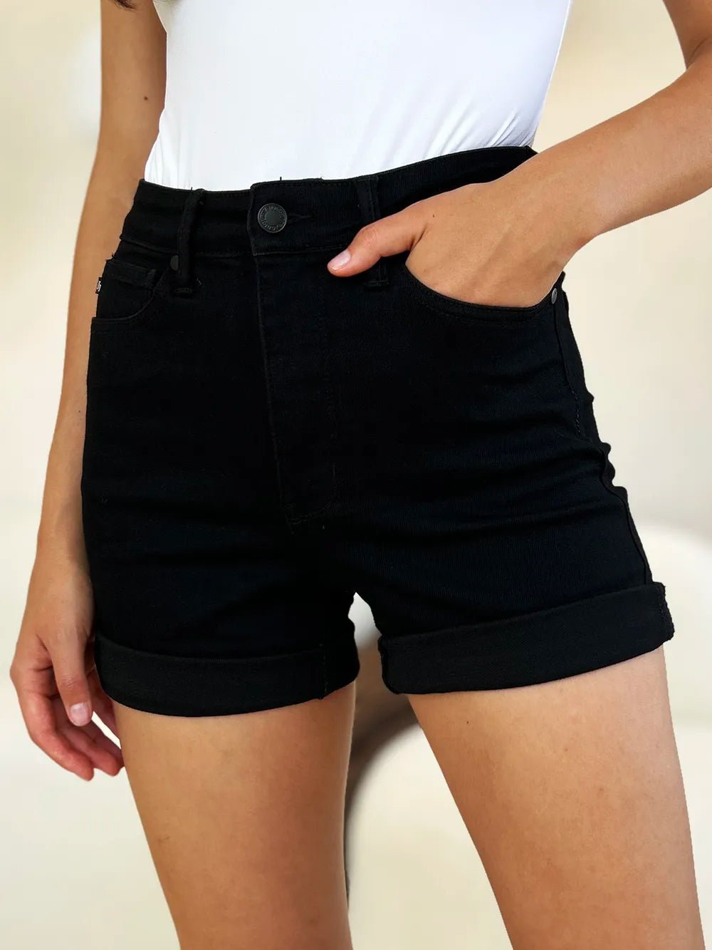 Judy Blue Full Size High Waist Tummy Control Cuffed Denim Shorts - Desert Sunday