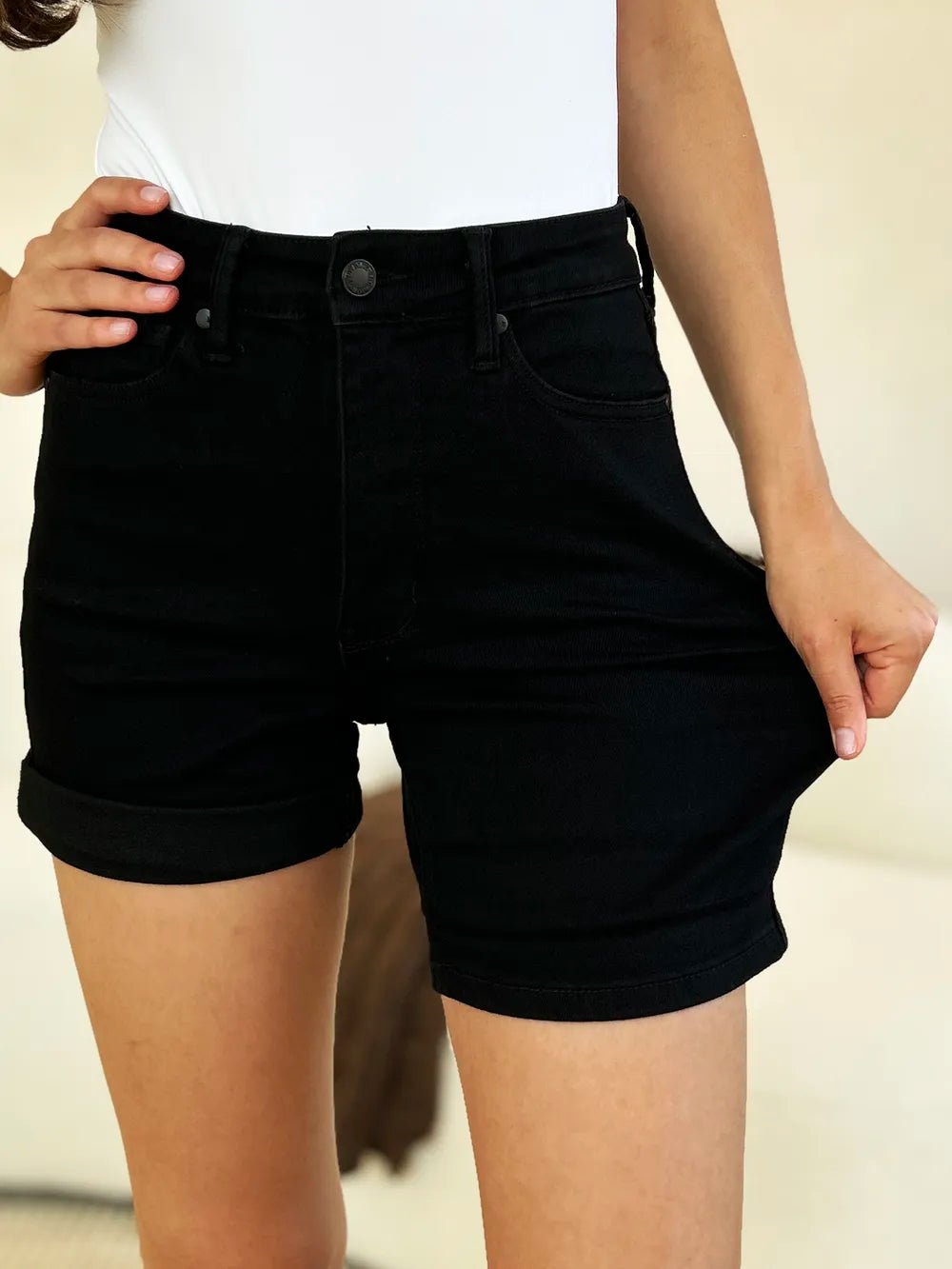 Judy Blue Full Size High Waist Tummy Control Cuffed Denim Shorts - Desert Sunday