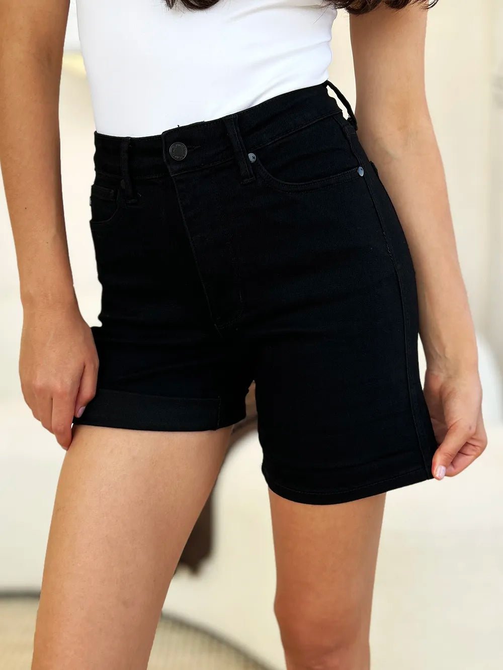 Judy Blue Full Size High Waist Tummy Control Cuffed Denim Shorts - Desert Sunday