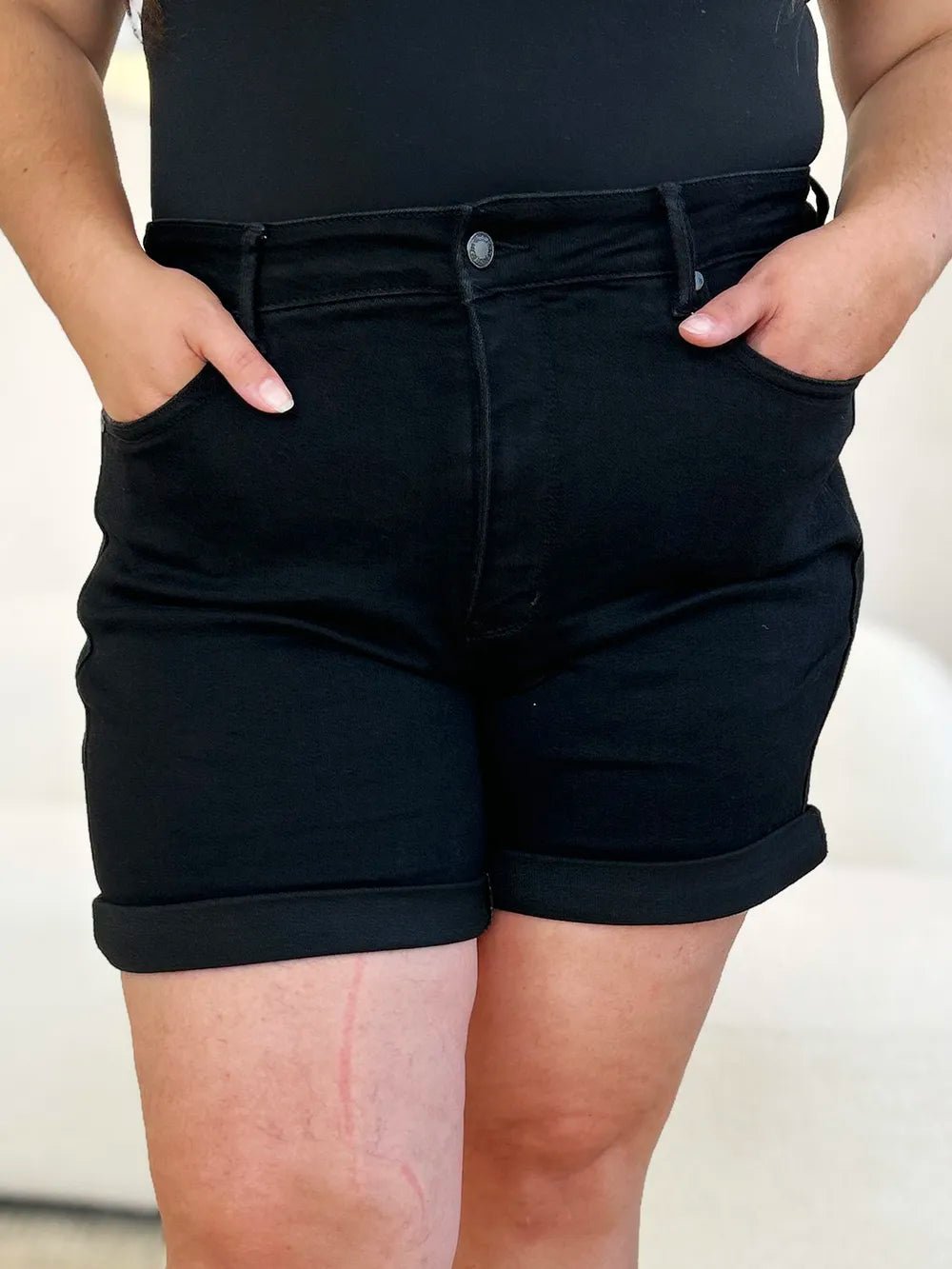 Judy Blue Full Size High Waist Tummy Control Cuffed Denim Shorts - Desert Sunday