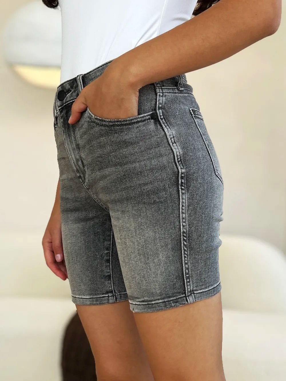 Judy Blue Full Size High Waist Washed Denim Shorts - Desert Sunday