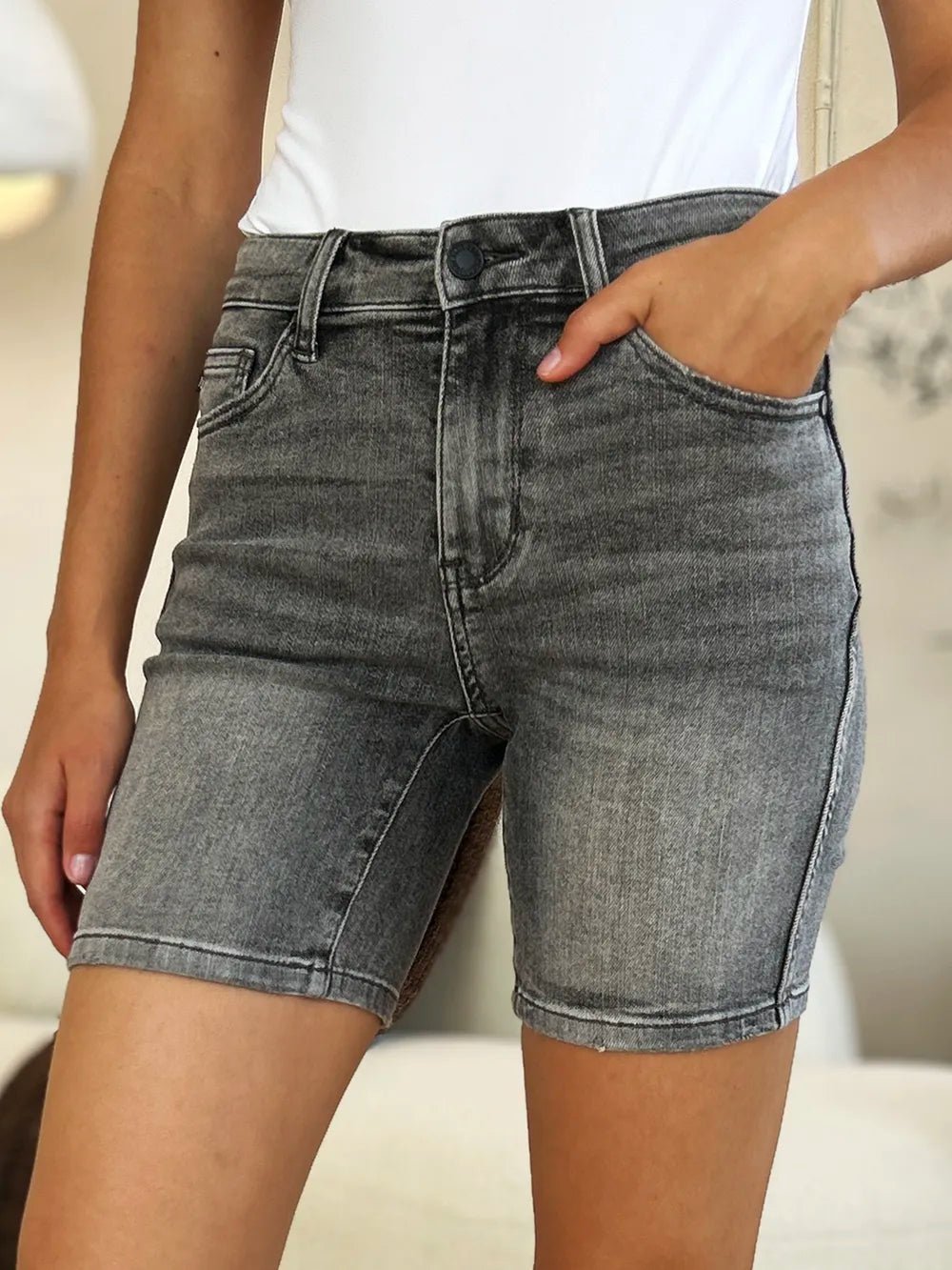 Judy Blue Full Size High Waist Washed Denim Shorts - Desert Sunday