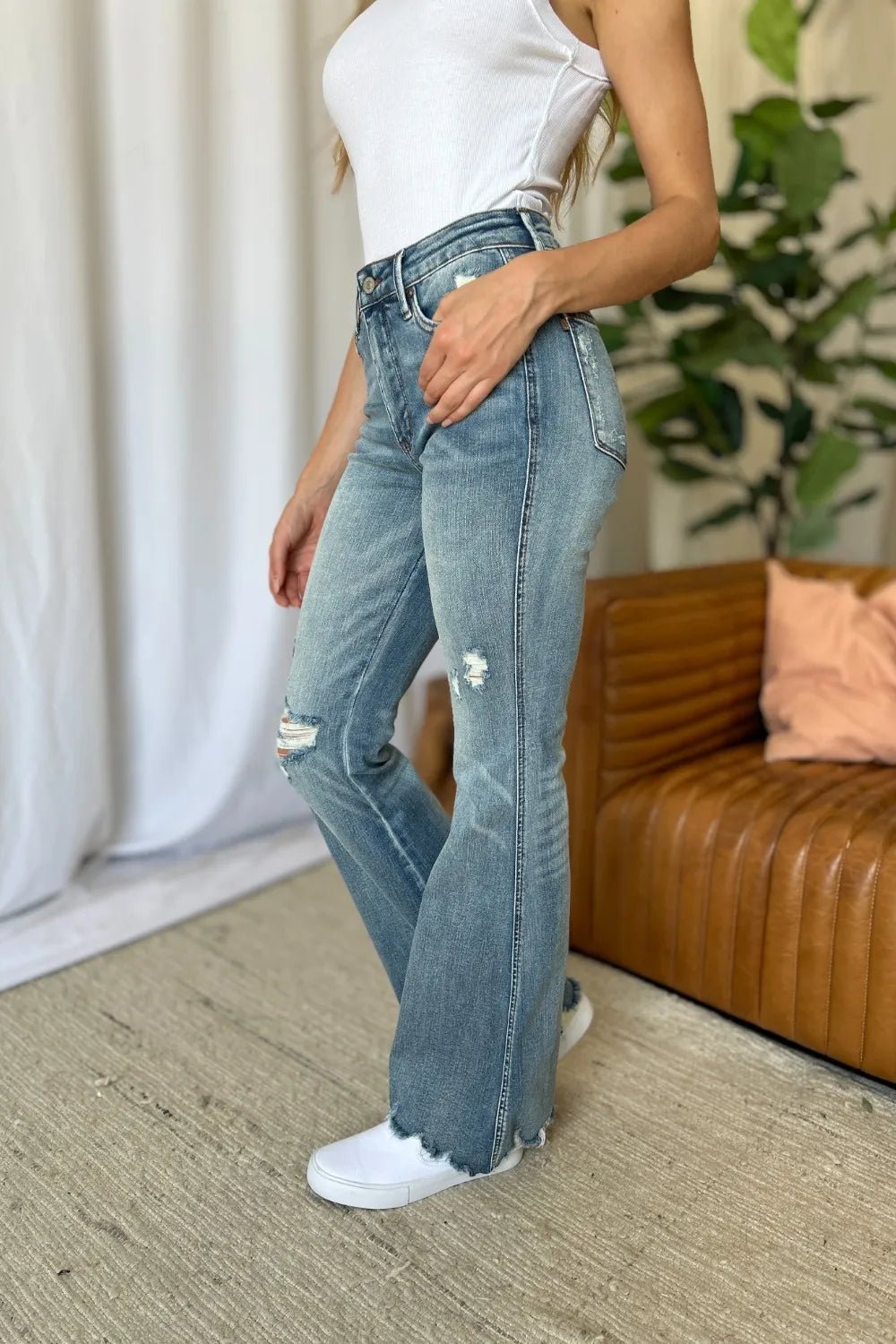 Judy Blue Full Size Medium Rise Tummy Control Destroy Flare - Desert Sunday