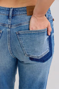 Judy Blue Full Size Mid Rise Bf Patch & Repair Destroy Release Hem Jeans Plus Size - Desert Sunday