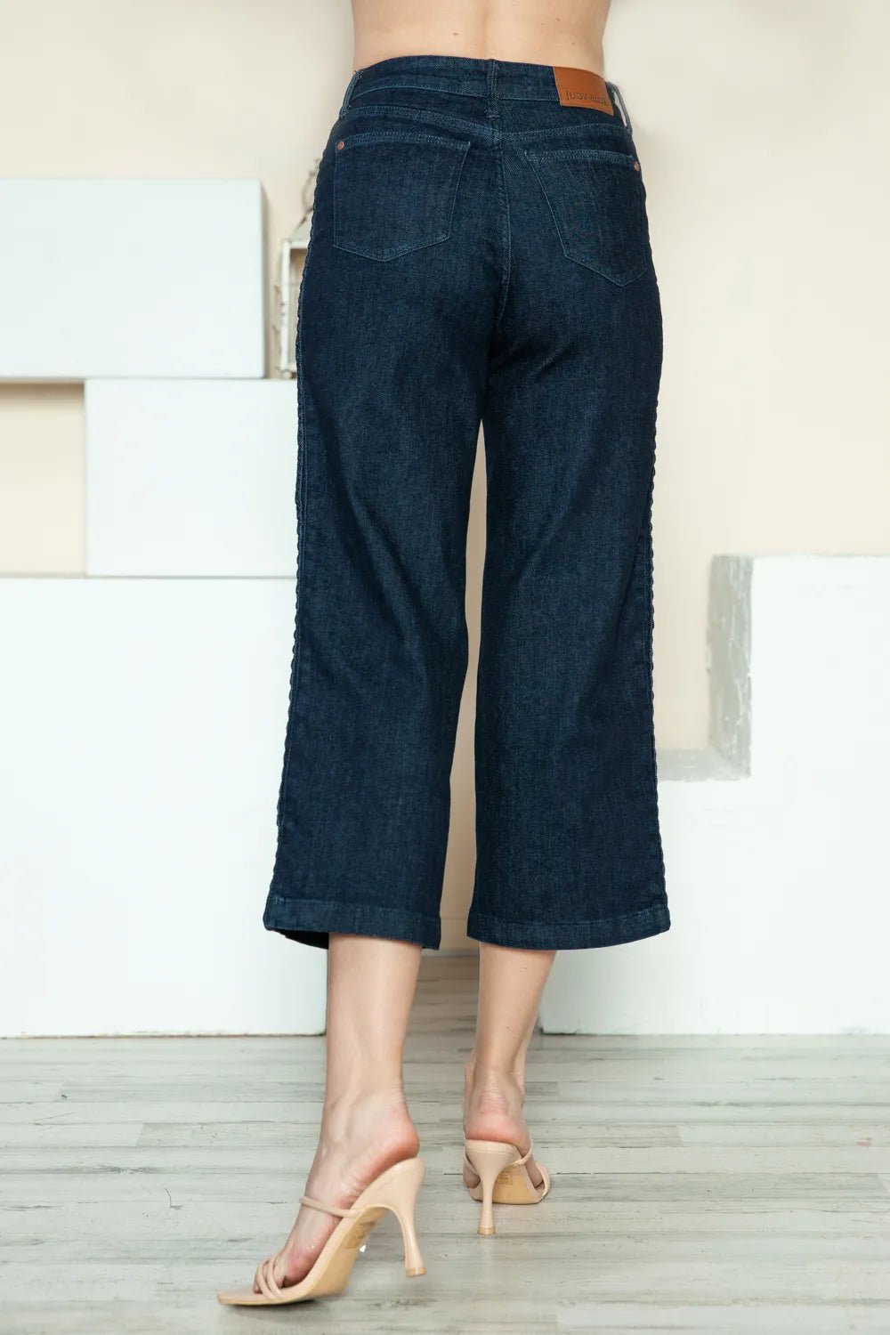 Judy Blue Full Size Side Seam Braid Detail Crop Wide Leg Jeans - Desert Sunday