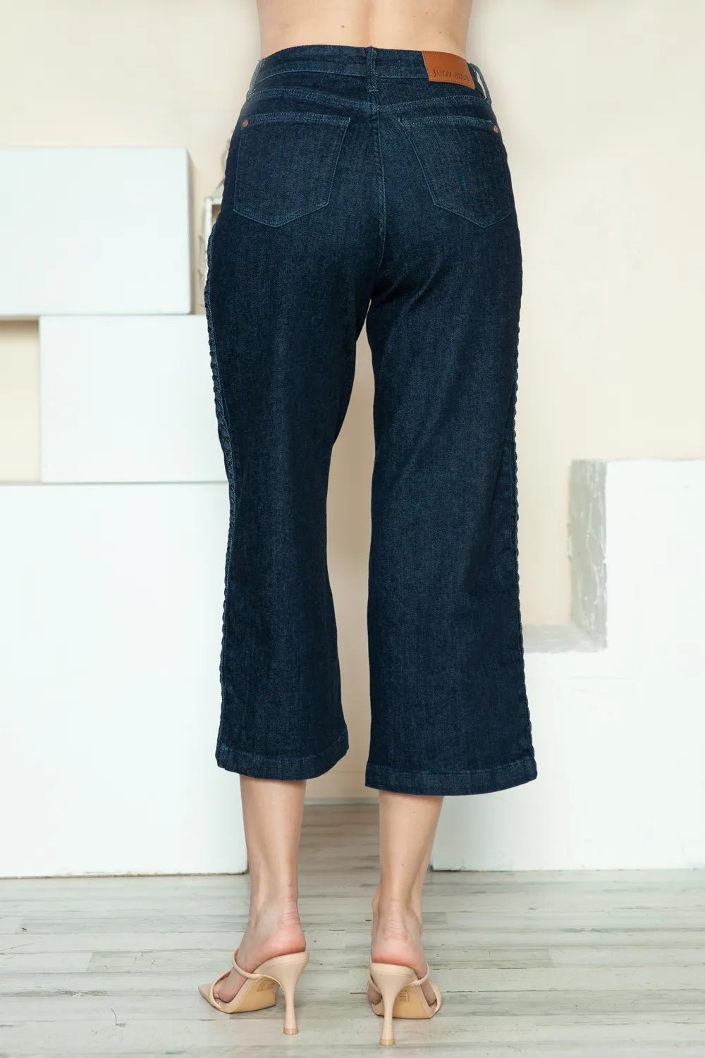 Judy Blue Full Size Side Seam Braid Detail Crop Wide Leg Jeans - Desert Sunday