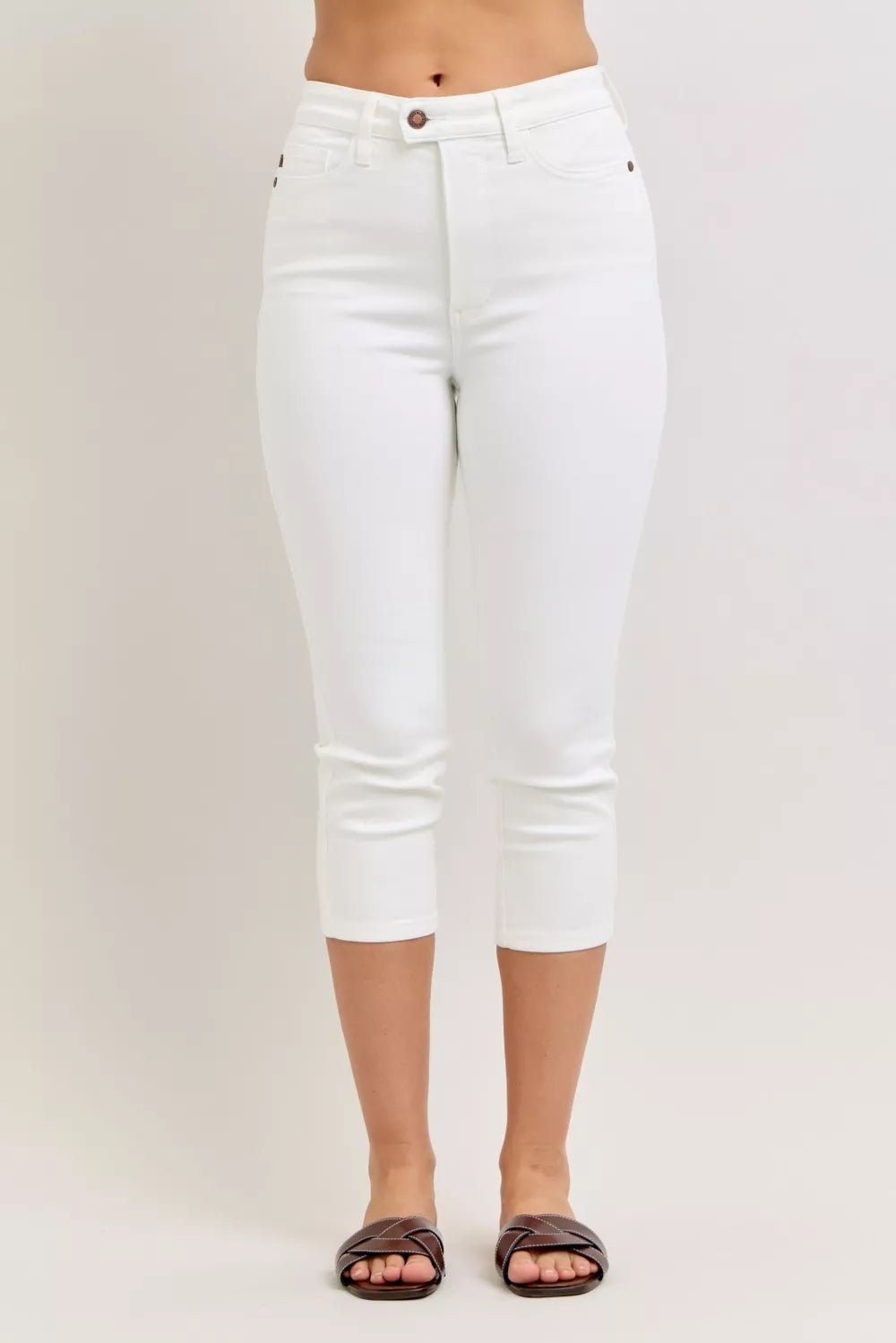 Judy Blue High Waist Extended Waistband Capri Pants with Spade Pockets - Desert Sunday