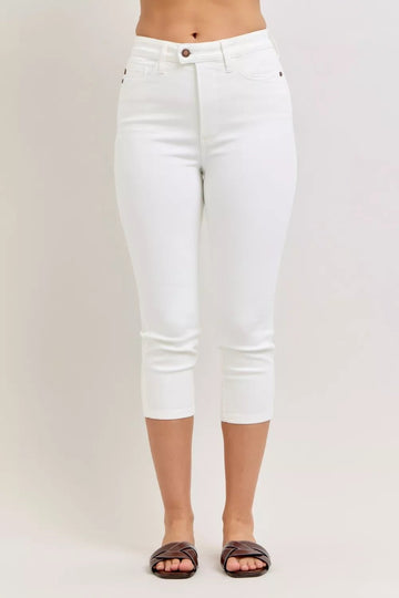 Judy Blue High Waist Extended Waistband Capri Pants with Spade Pockets - Desert Sunday