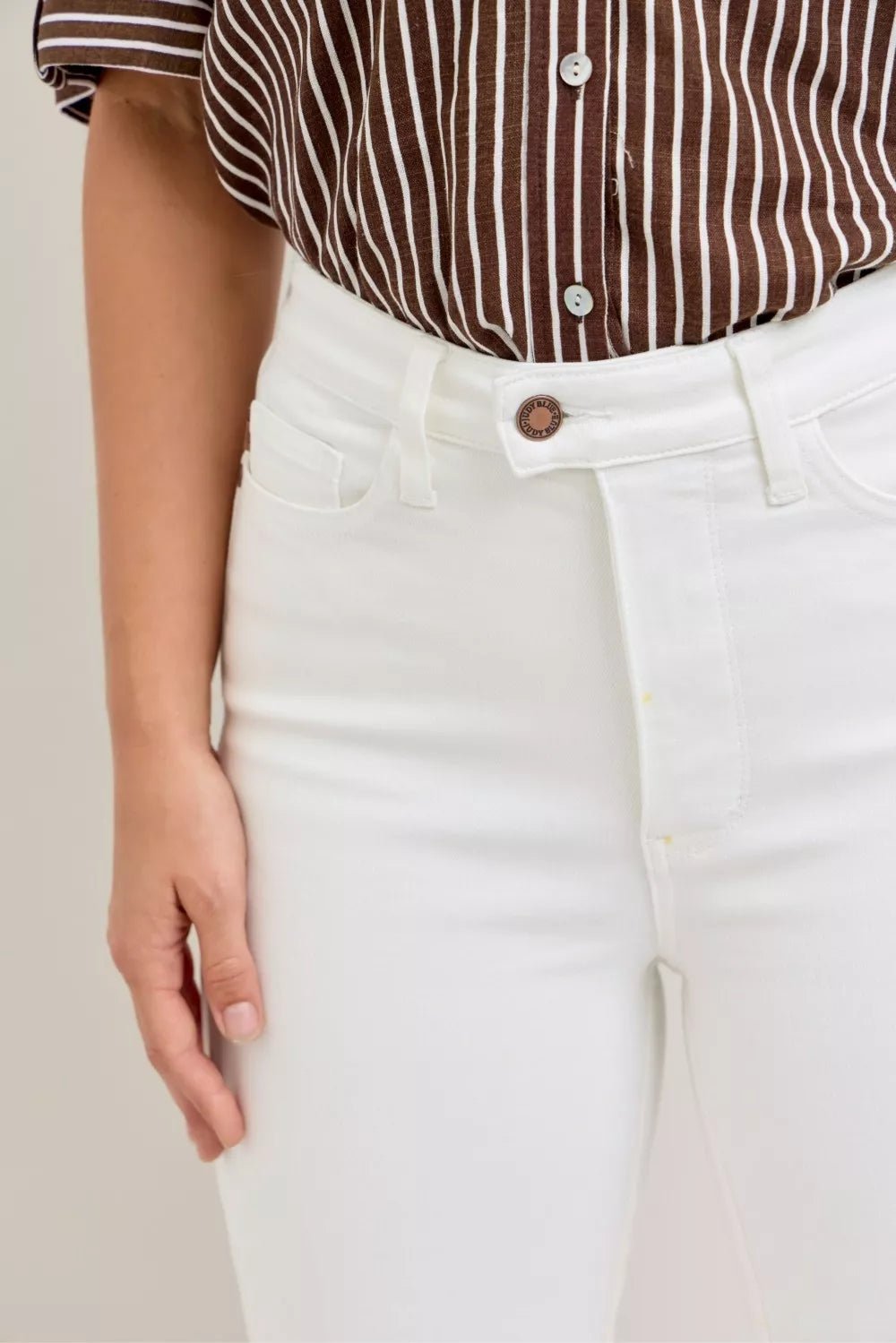 Judy Blue High Waist Extended Waistband Capri Pants with Spade Pockets - Desert Sunday