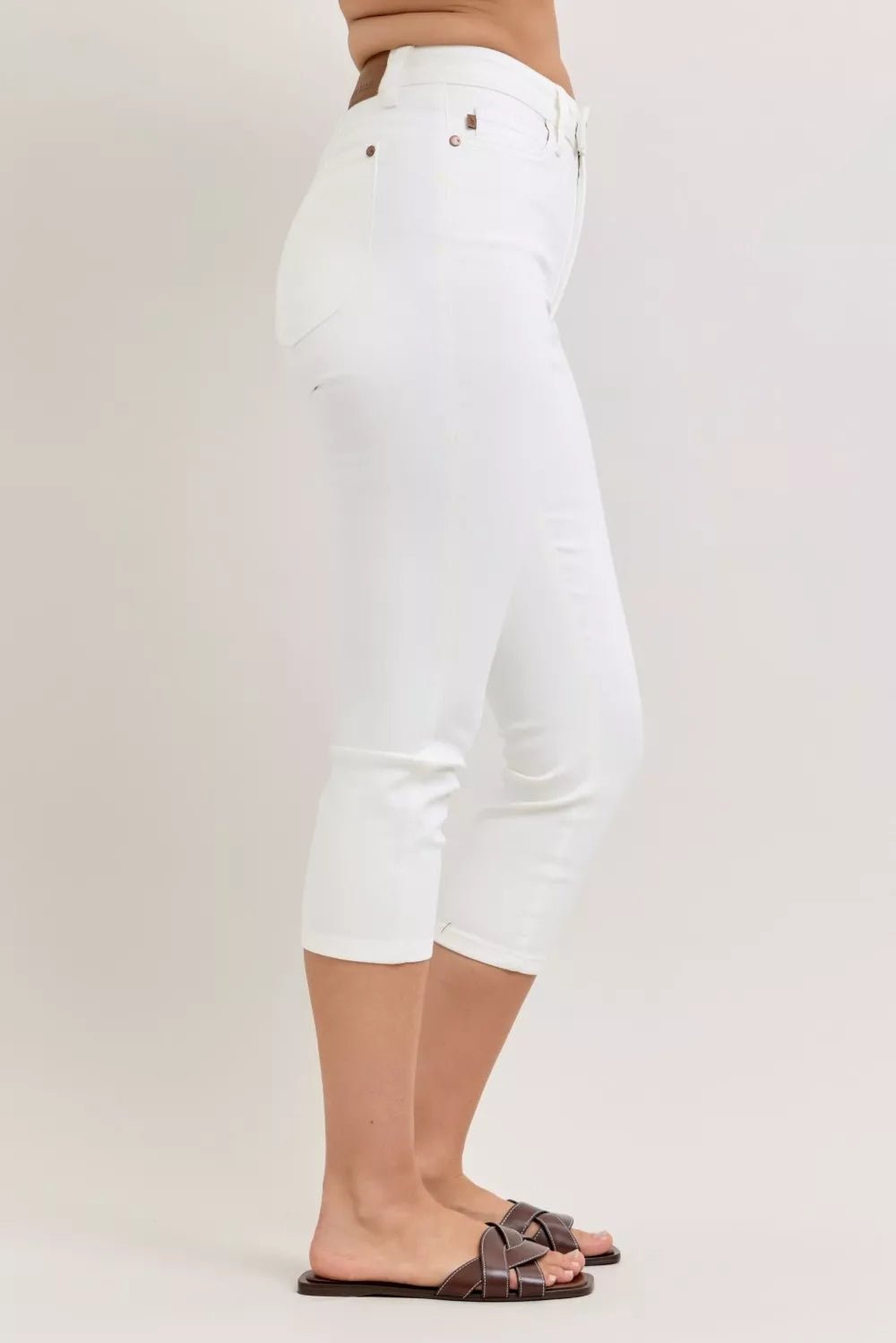 Judy Blue High Waist Extended Waistband Capri Pants with Spade Pockets - Desert Sunday