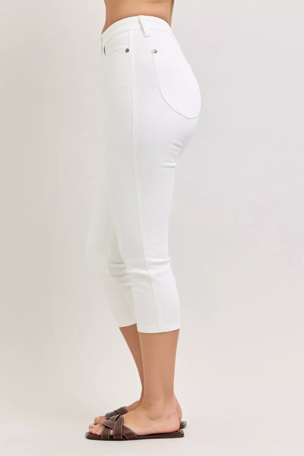 Judy Blue High Waist Extended Waistband Capri Pants with Spade Pockets - Desert Sunday
