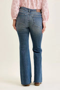 Judy Blue Mid Rise Flare Jeans with Front Flap Pockets - Desert Sunday