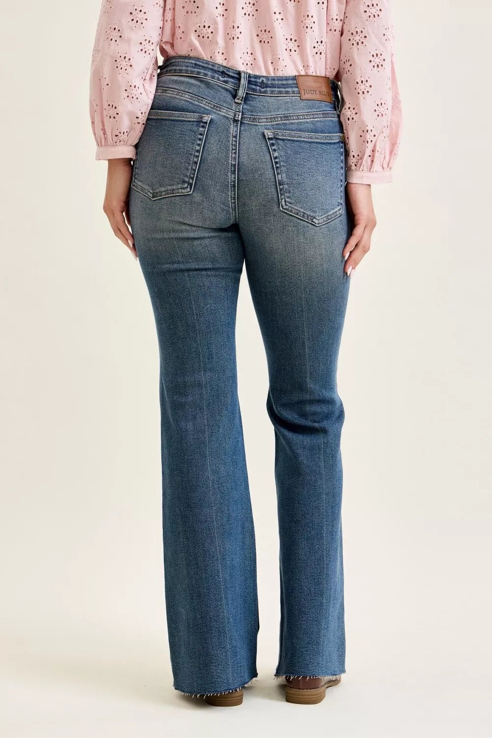 Judy Blue Mid Rise Flare Jeans with Front Flap Pockets - Desert Sunday