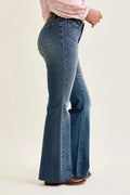 Judy Blue Mid Rise Flare Jeans with Front Flap Pockets - Desert Sunday