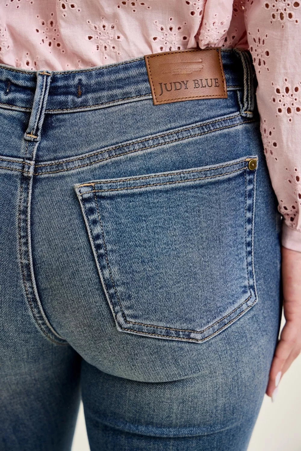 Judy Blue Mid Rise Flare Jeans with Front Flap Pockets - Desert Sunday