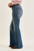 Judy Blue Mid Rise Flare Jeans with Front Flap Pockets - Desert Sunday