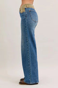 Judy Blue MR Column Straight Jeans with Corduroy Waist - Desert Sunday