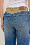Judy Blue MR Column Straight Jeans with Corduroy Waist - Desert Sunday
