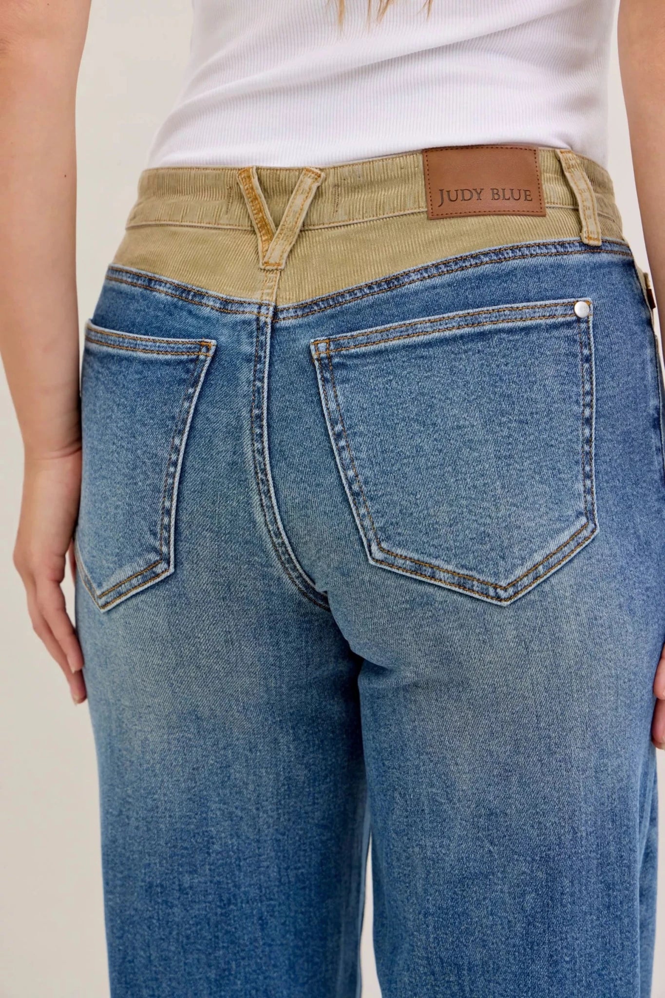 Judy Blue MR Column Straight Jeans with Corduroy Waist - Desert Sunday
