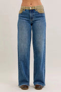 Judy Blue MR Column Straight Jeans with Corduroy Waist - Desert Sunday