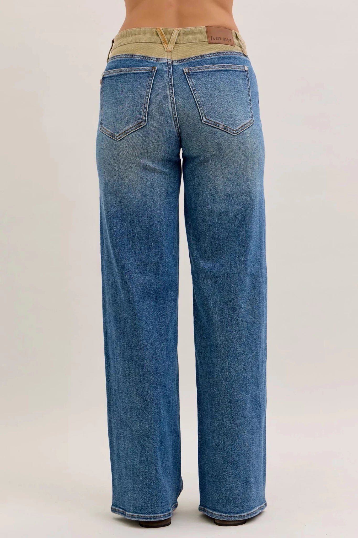 Judy Blue MR Column Straight Jeans with Corduroy Waist - Desert Sunday