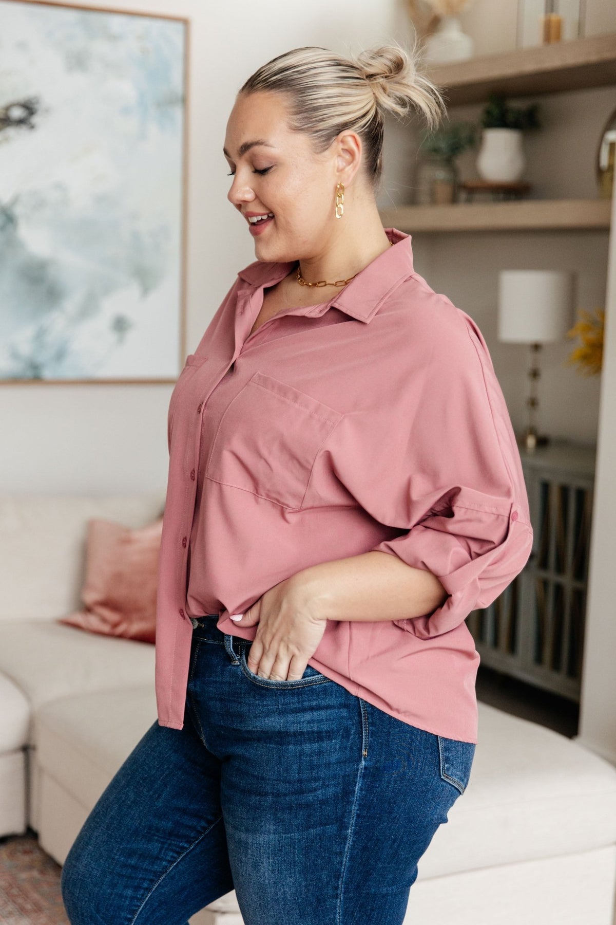 Keep it Profesh Button Up Top - Desert Sunday