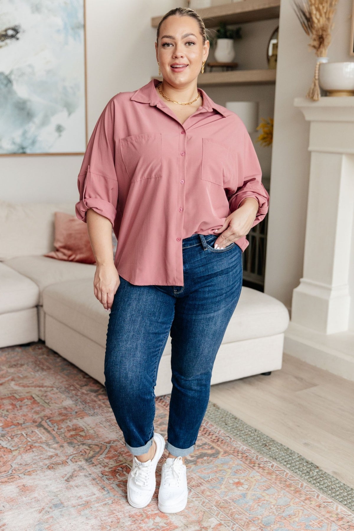 Keep it Profesh Button Up Top - Desert Sunday