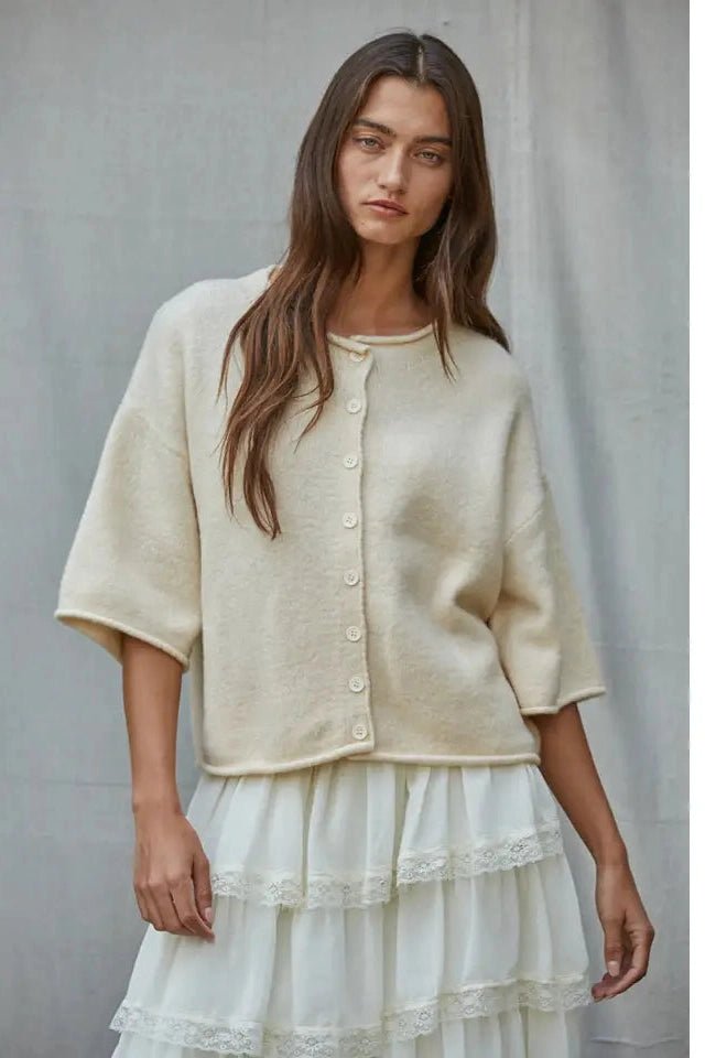 Kelsey Quarter Sleeve Cardigan in Creme - Desert Sunday