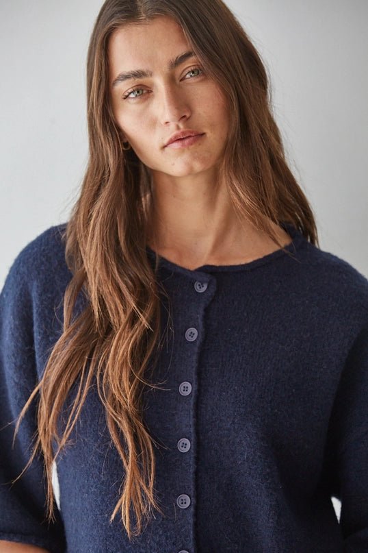 Kelsey Quarter Sleeve Cardigan in Navy - Desert Sunday