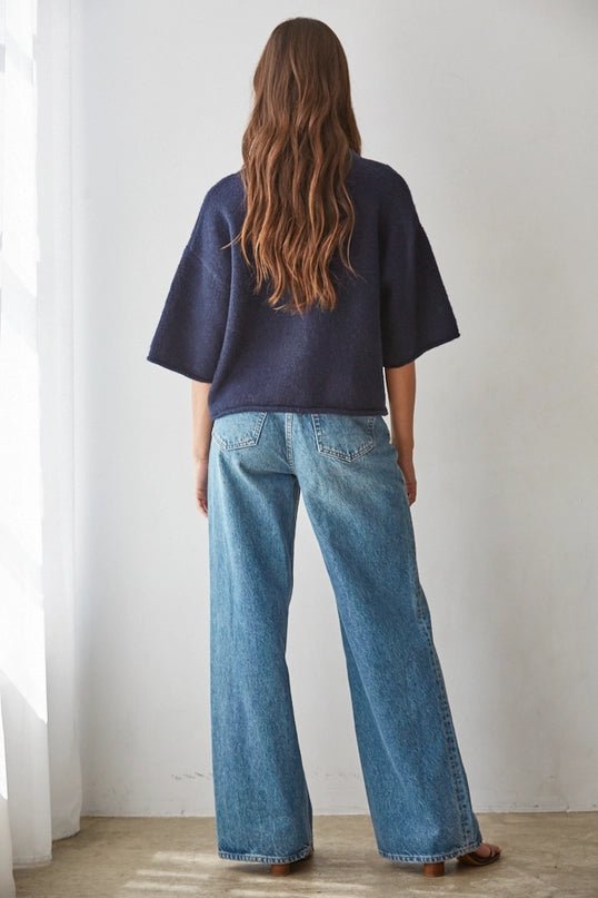Kelsey Quarter Sleeve Cardigan in Navy - Desert Sunday