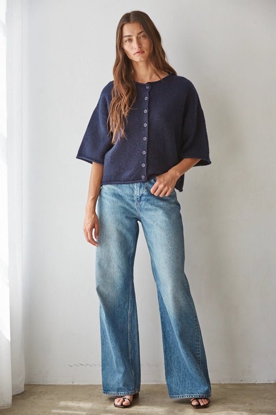 Kelsey Quarter Sleeve Cardigan in Navy - Desert Sunday