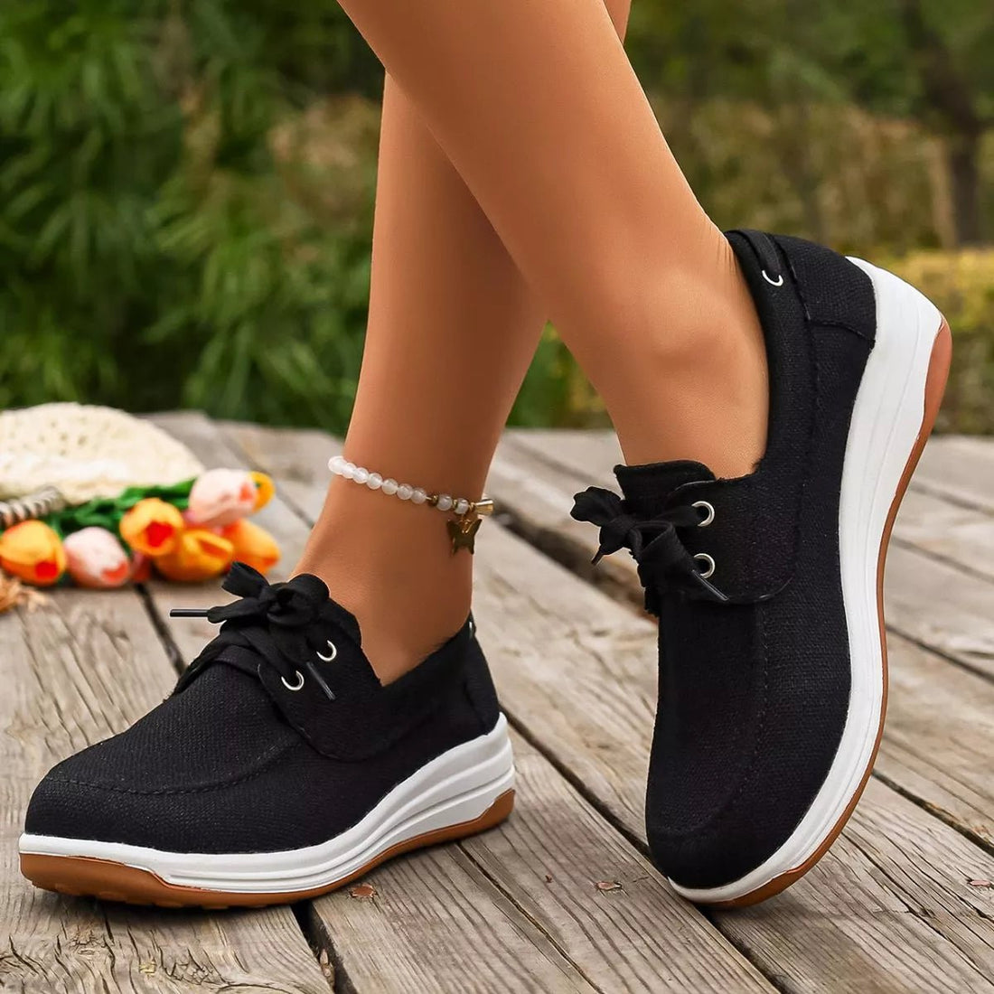 Lace Up Round Toe Sneakers - Desert Sunday