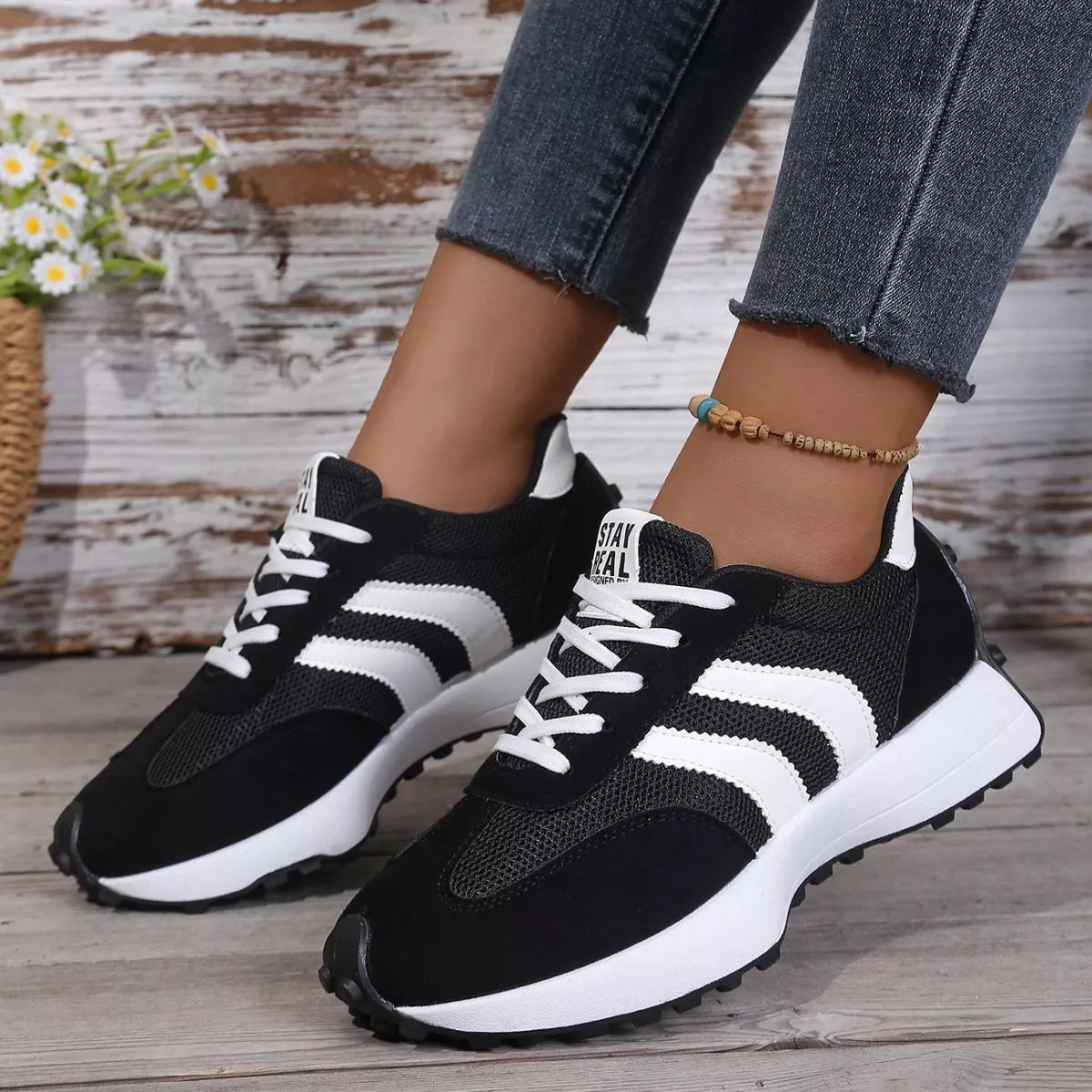 Lace Up Round Toe Sneakers - Desert Sunday