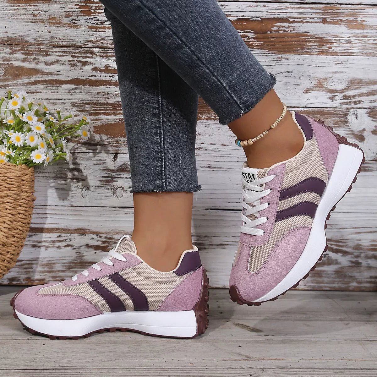 Lace Up Round Toe Sneakers - Desert Sunday