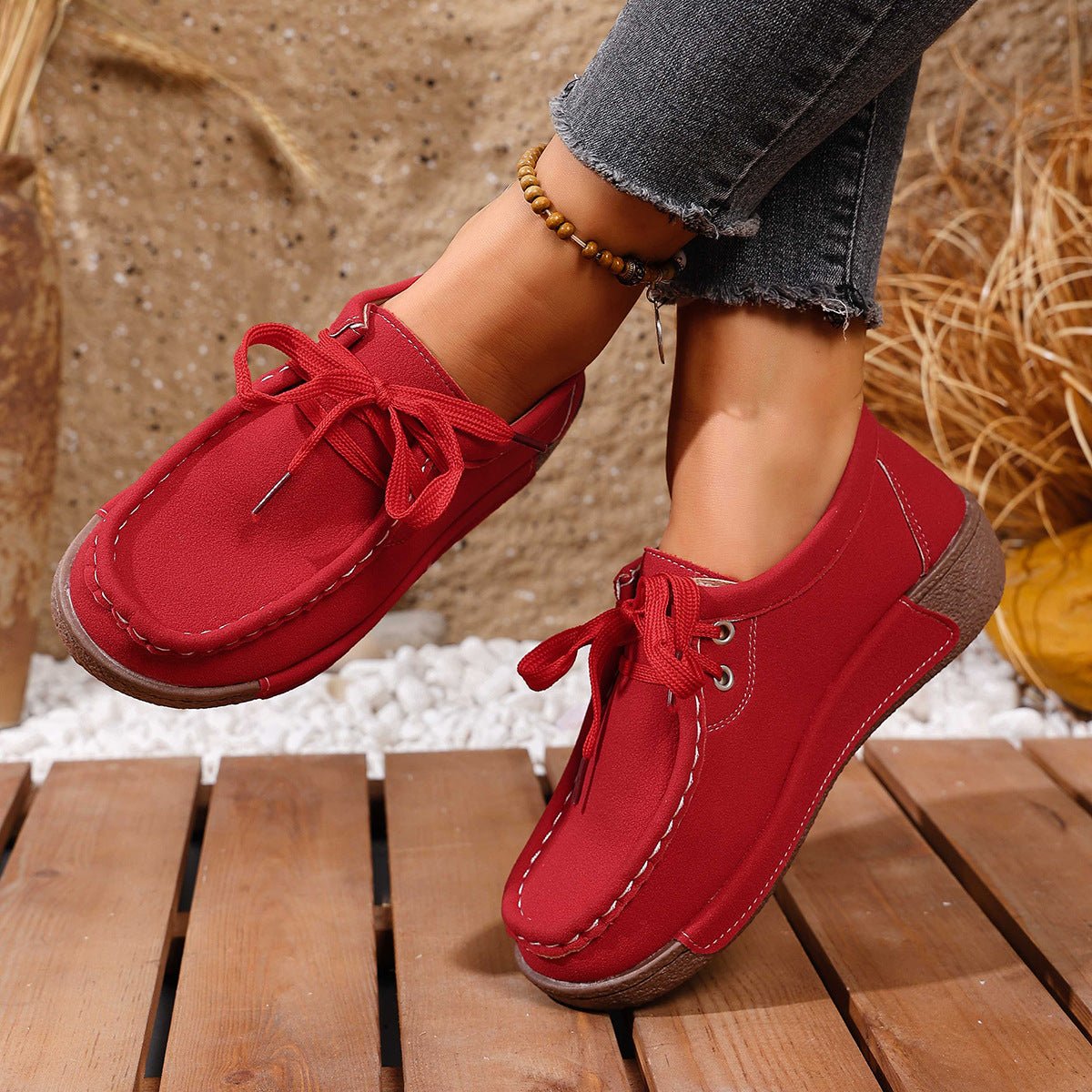 Lace Up Round Toe Sneakers - Desert Sunday