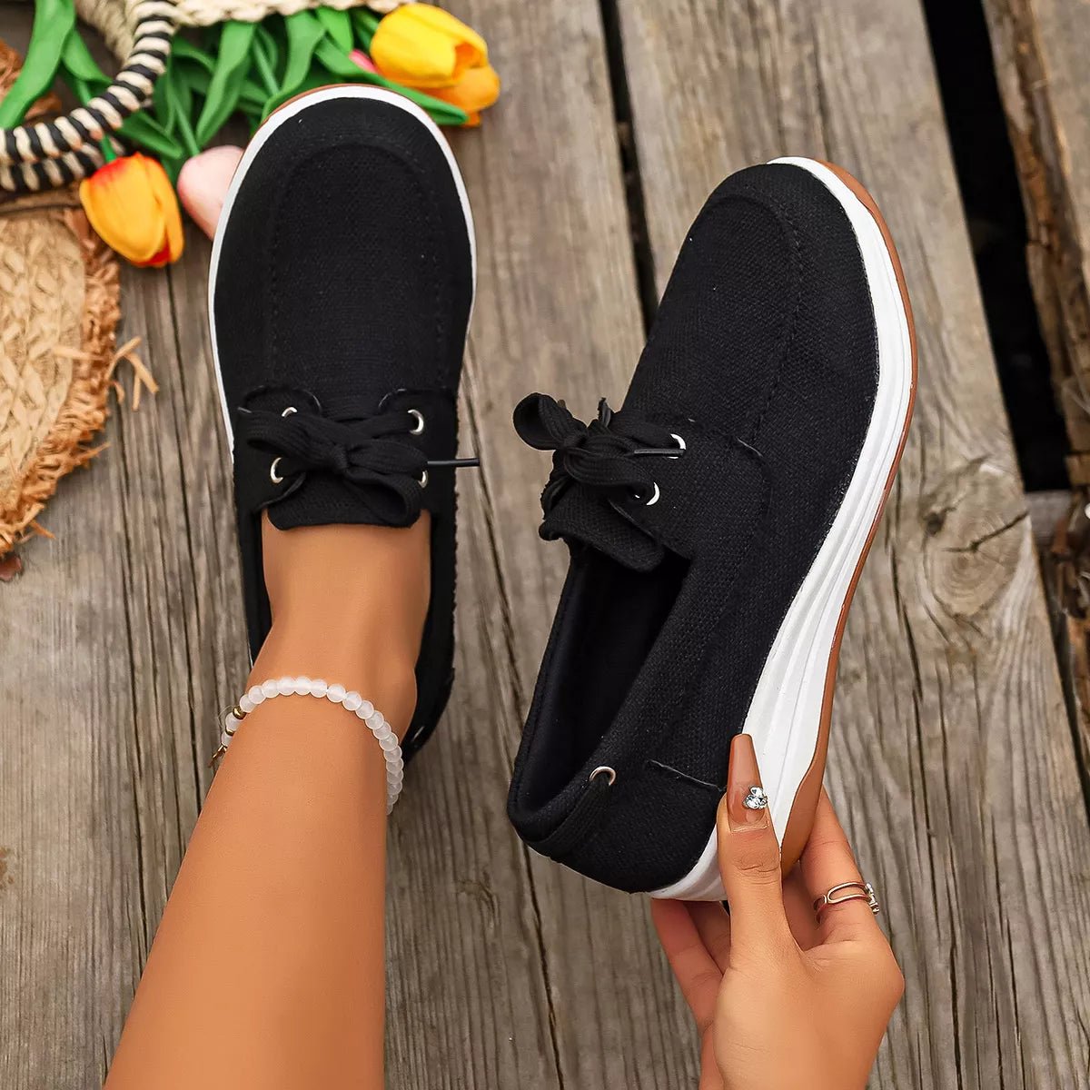 Lace Up Round Toe Sneakers - Desert Sunday