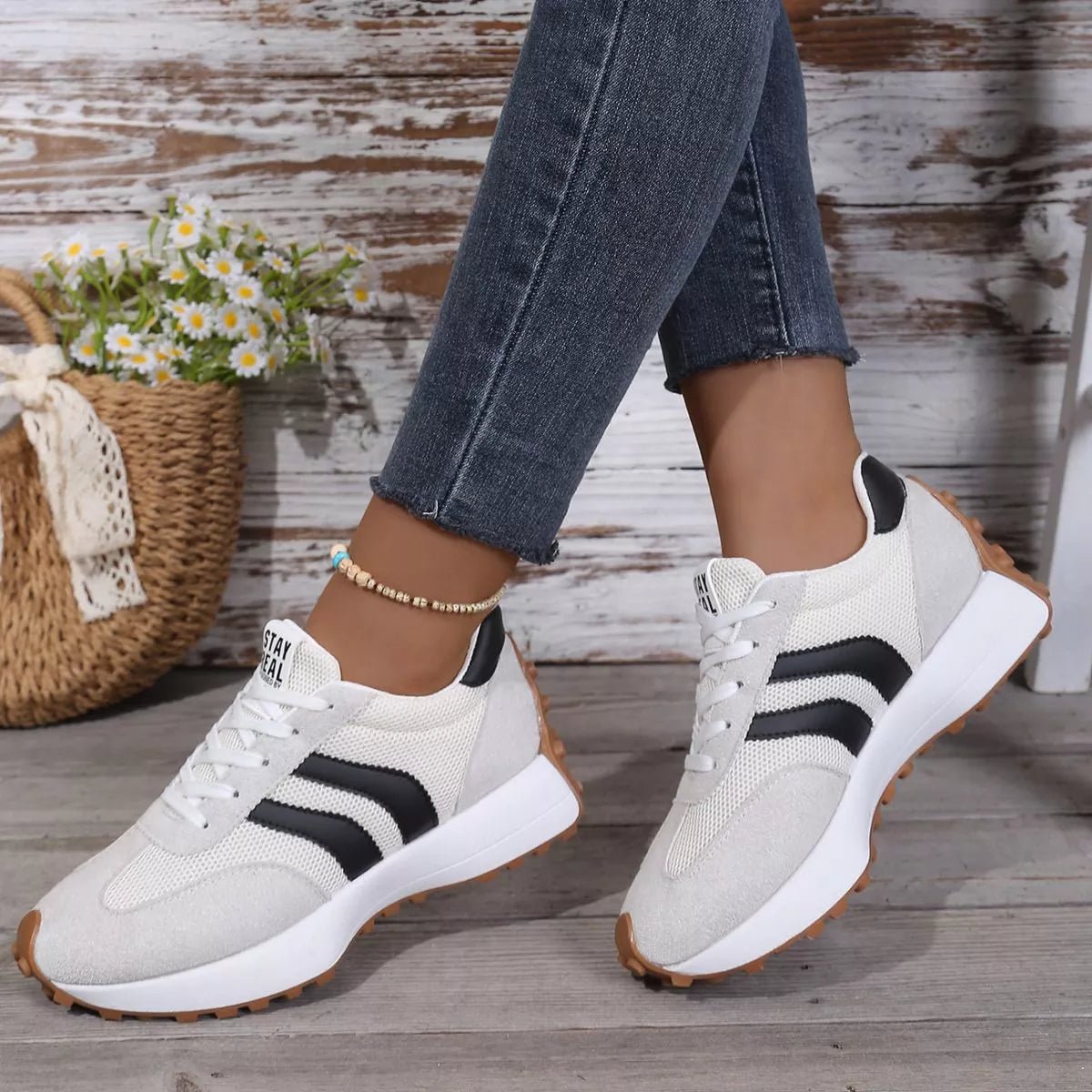 Lace Up Round Toe Sneakers - Desert Sunday