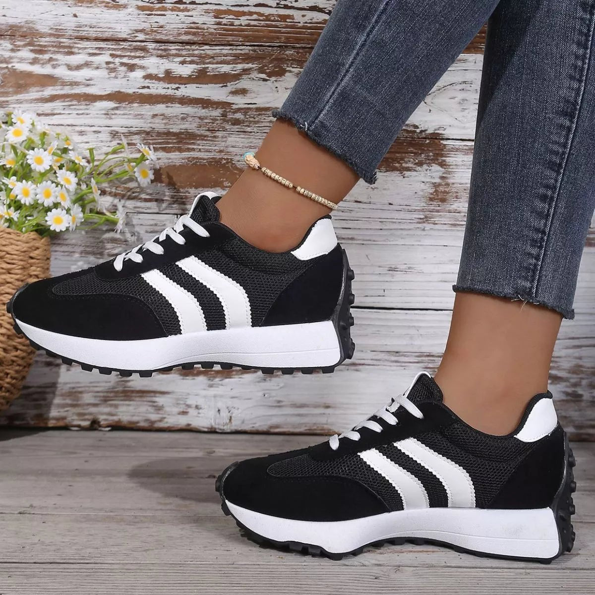 Lace Up Round Toe Sneakers - Desert Sunday