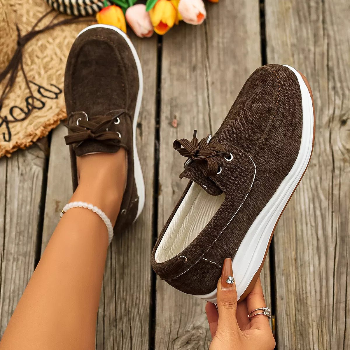 Lace Up Round Toe Sneakers - Desert Sunday