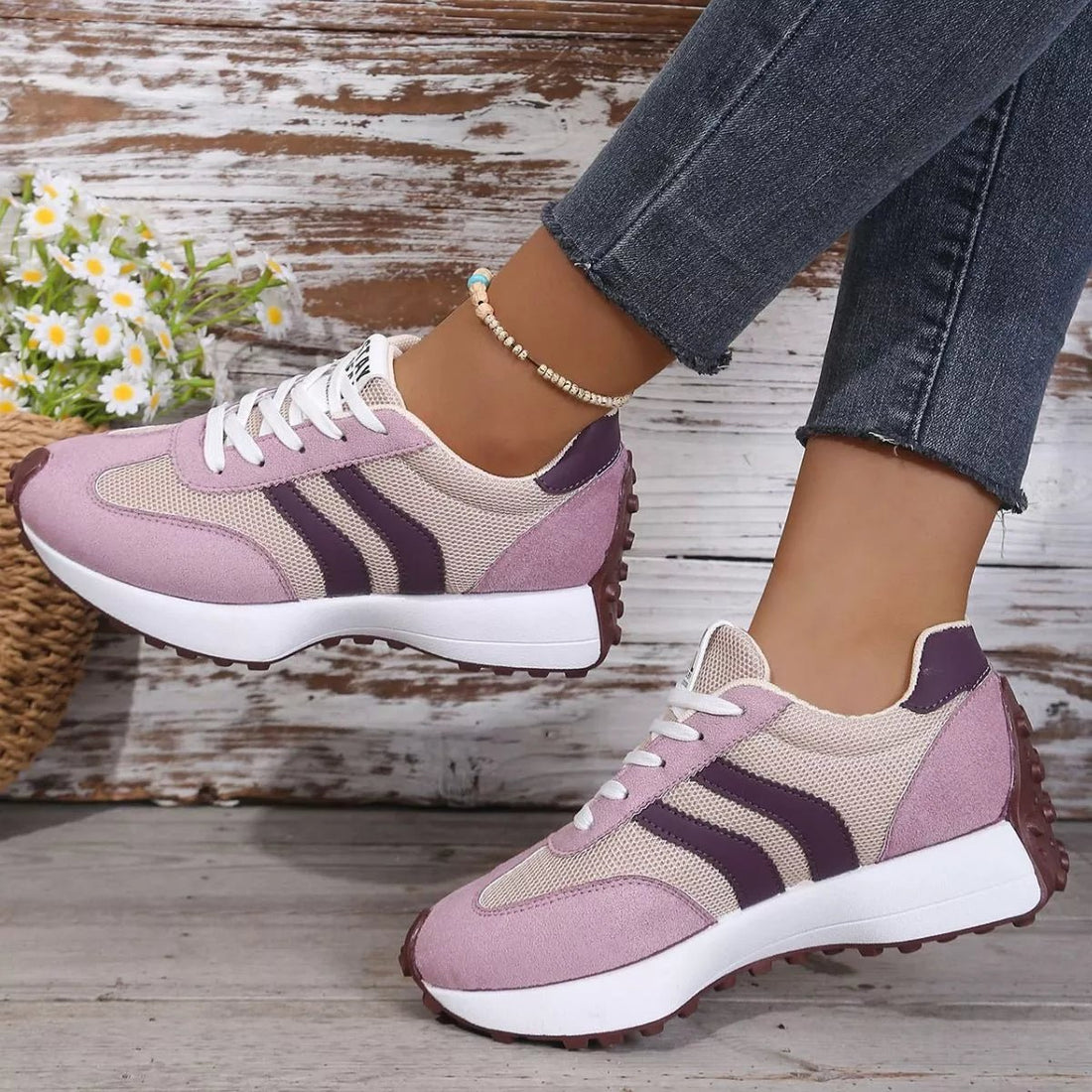 Lace Up Round Toe Sneakers - Desert Sunday