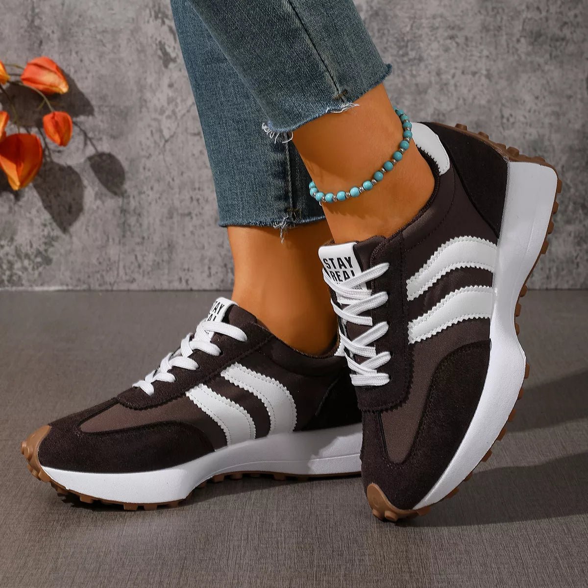 Lace Up Round Toe Sneakers - Desert Sunday