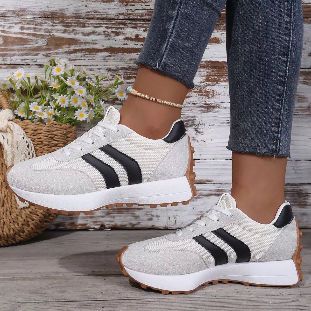 Lace Up Round Toe Sneakers - Desert Sunday