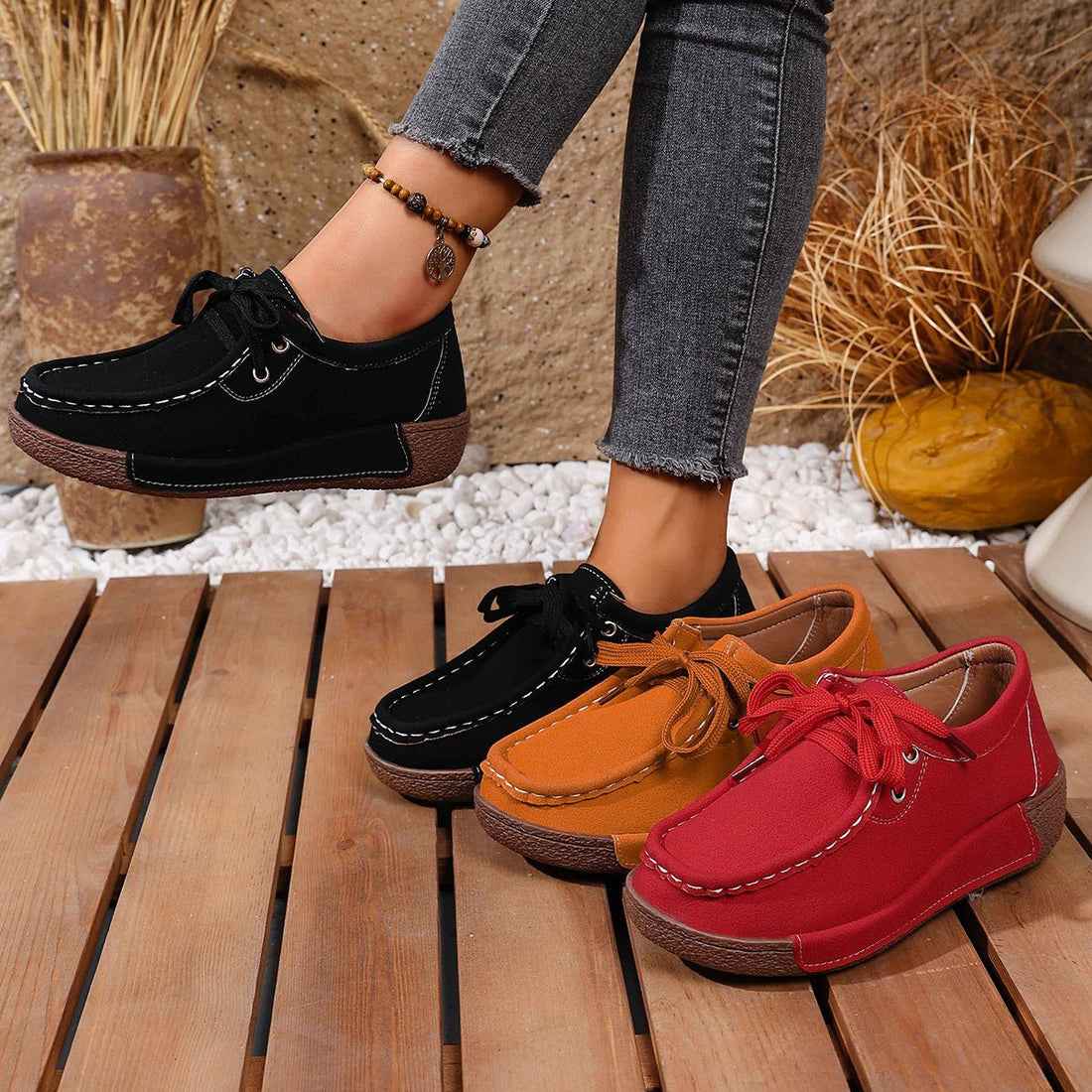 Lace Up Round Toe Sneakers - Desert Sunday