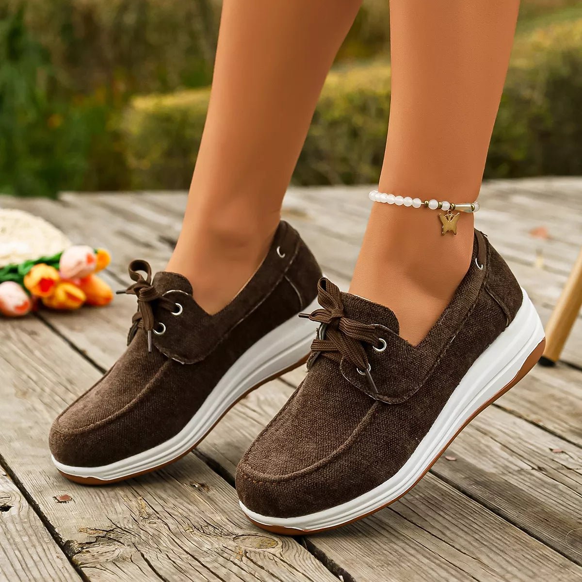 Lace Up Round Toe Sneakers - Desert Sunday