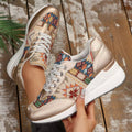 Lace Up Wedge Sneakers - Desert Sunday
