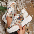 Lace Up Wedge Sneakers - Desert Sunday